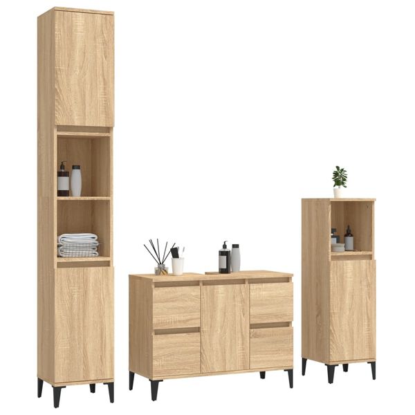 vidaXL 3-tlg. Badm&ouml;bel-Set Sonoma-Eiche Holzwerkstoff