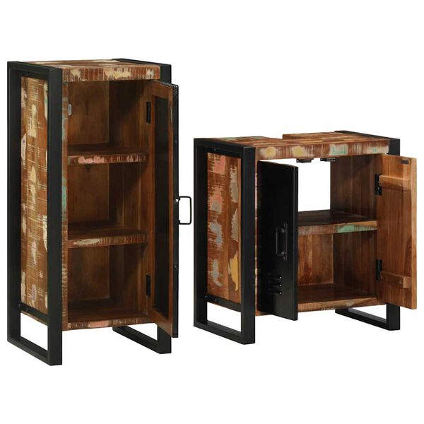 vidaXL Badezimmerm&ouml;bel-Set mit Regal 2 pcs Massives upgecyceltes Holz