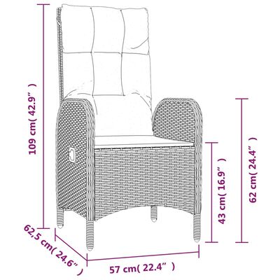 vidaXL 9-tlg. Garten-Essgruppe mit Kissen Schwarz und Grau Poly Rattan