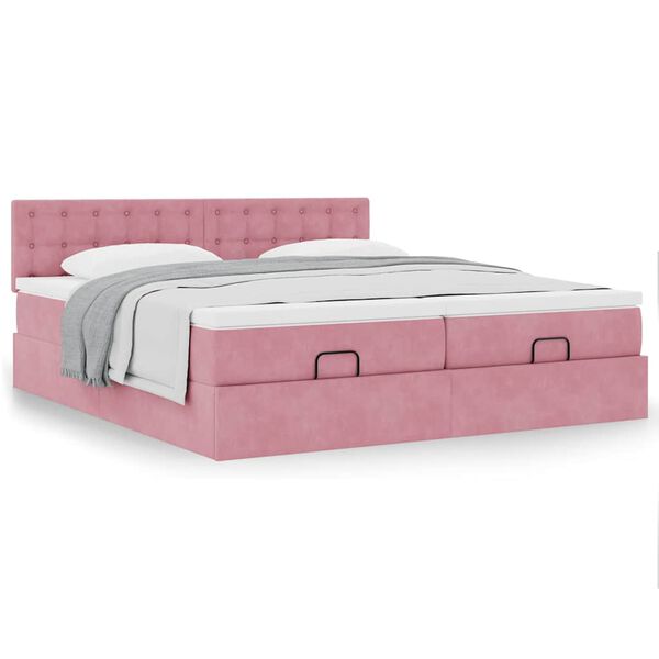 vidaXL Ottoman-Bett mit Matratzen Rosa 180x200 cm Samt