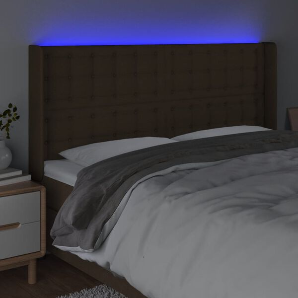 vidaXL LED Kopfteil Dunkelbraun 163x16x118/128 cm Stoff