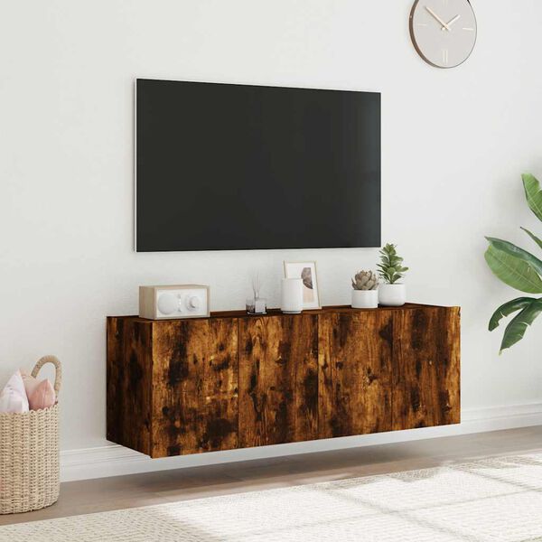 vidaXL TV-Wandschr&auml;nke mit LED-Leuchten 2 Stk. R&auml;uchereiche 60x35x41cm