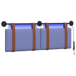 vidaXL H&auml;ngendes Kopfteil Mit LED Licht Jeans blau Antikes PU