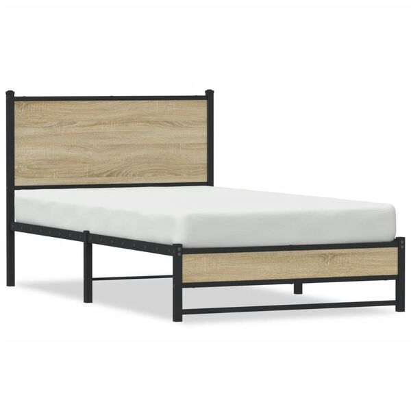 vidaXL Metallbett ohne Matratze Sonoma-Eiche 107x203 cm