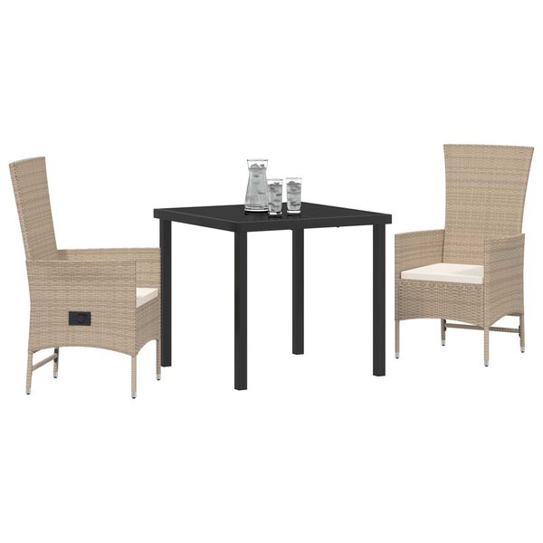 vidaXL Garten Essgruppe mit Kissen 3 pcs Beige Poly-Rattan
