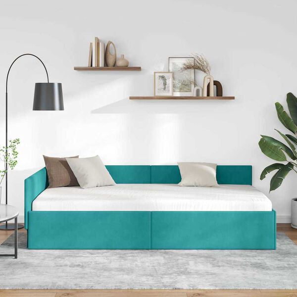 vidaXL Eckbettgestell T&uuml;rkis 80 cm x 200 cm SamtundSperrholz