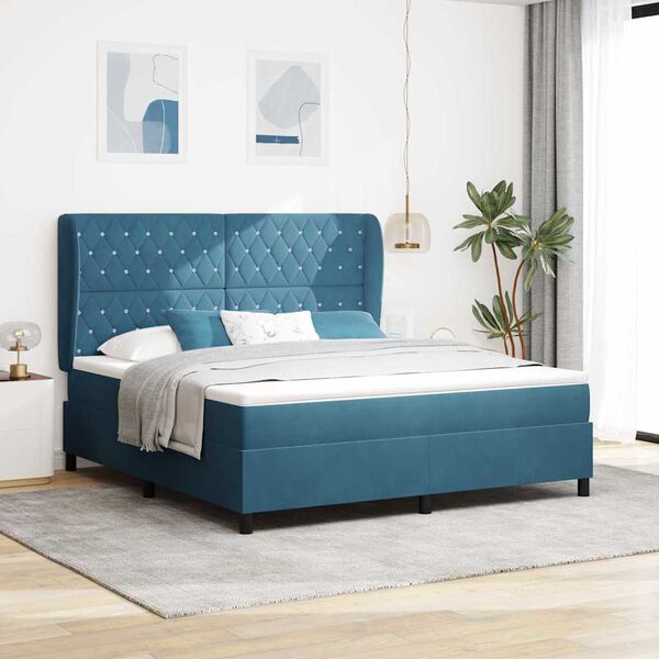 vidaXL Boxspringbett mit Matratze Dunkelblau 200 x 180 cm Polyester