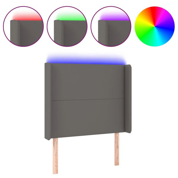 vidaXL LED Kopfteil Grau 83x16x118/128 cm Kunstleder