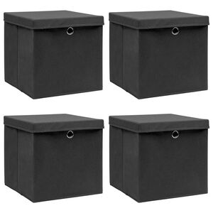 vidaXL Aufbewahrungsboxen mit Deckeln 4 Stk. Schwarz 32x32x32 cm Stoff