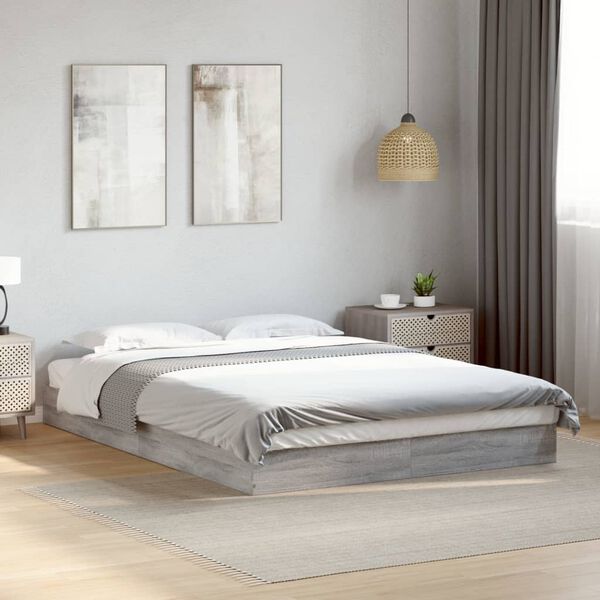 vidaXL Bettgestell Grau Sonoma 135x190 cm Holzwerkstoff