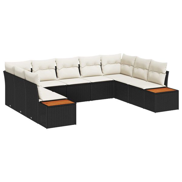 vidaXL Gartensofa-set mit Kissen 9 pcs Schwarz Poly Rattan