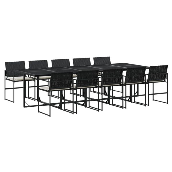 vidaXL 11-tlg. Garten-Essgruppe mit Kissen Schwarz Poly Rattan