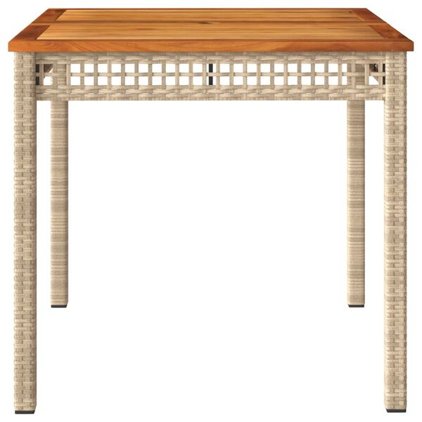 vidaXL Gartentisch Beige 80x80x75 cm Poly Rattan Akazienholz