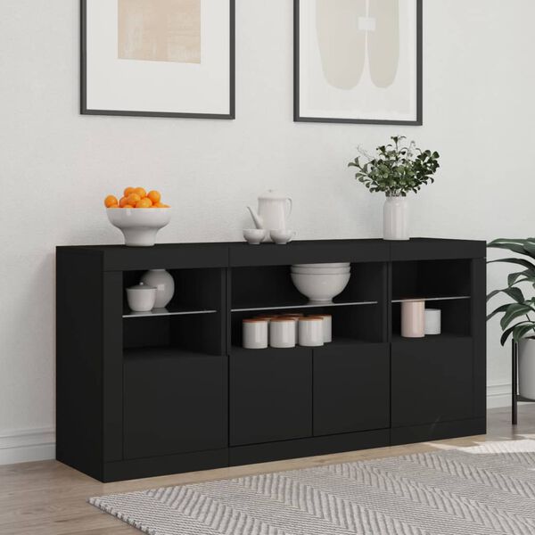 vidaXL Sideboard mit LED-Leuchten Schwarz 142,5x37x67 cm