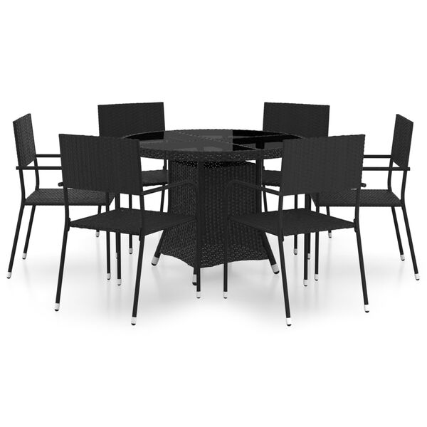 vidaXL 7-tlg. Garten-Essgruppe Poly Rattan Schwarz