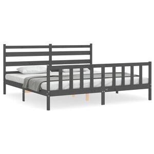 vidaXL Massivholzbett mit Kopfteil Grau 200x200 cm