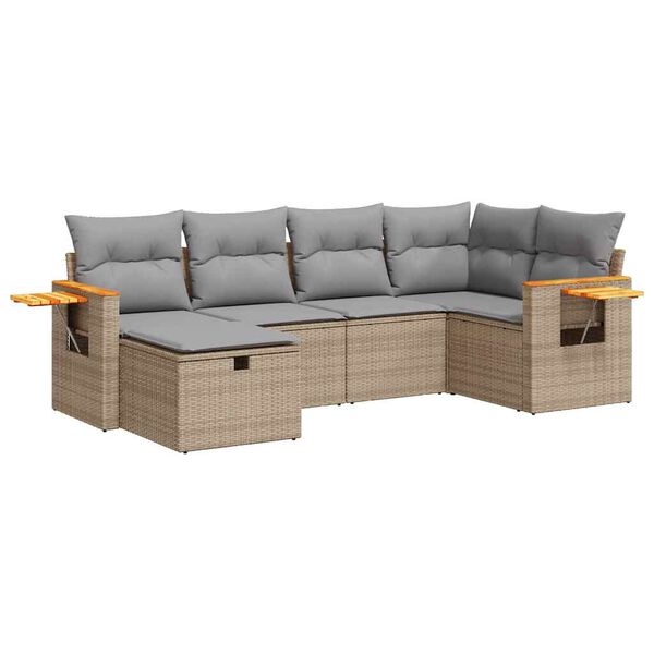 vidaXL 6-tlg. Garten-Sofagarnitur mit Kissen Beige Poly Rattan