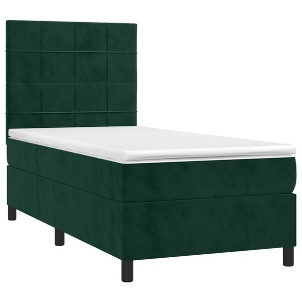 vidaXL Boxspringbett mit Matratze & LED Dunkelgr&uuml;n 100x200 cm Samt
