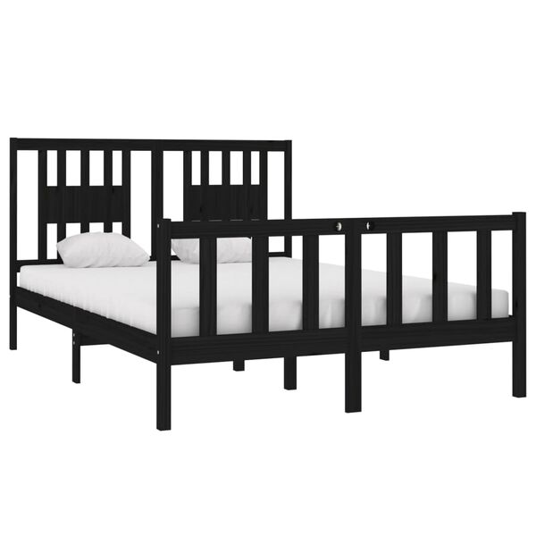 vidaXL Massivholzbett Schwarz 135x190 cm