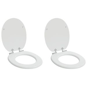 vidaXL Soft-Close Toilettensitz 2 Stk. Wei&szlig; 44 x 38 cm MDF-Platte