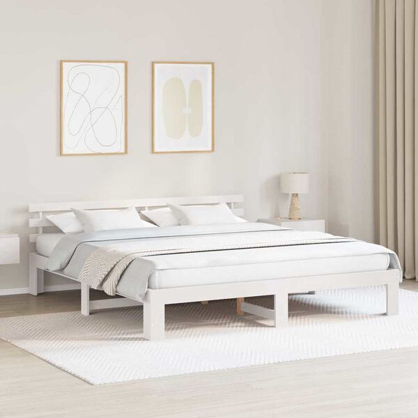 vidaXL Bettrahmen mit Kopfteil Wei&szlig; 180 x 200 cm Massives Kiefernholz