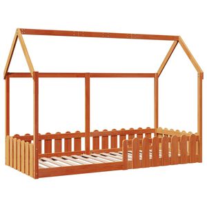 vidaXL Kinderbett Hausbett Wachsbraun 90x190 cm Massivholz Kiefer