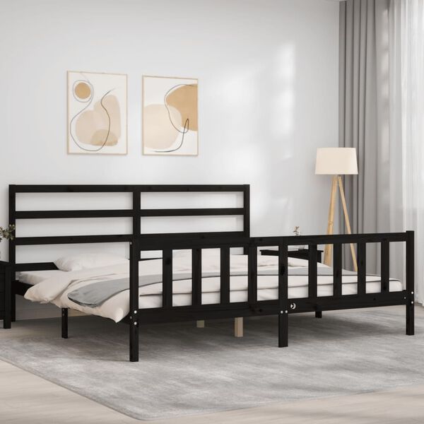 vidaXL Massivholzbett mit Kopfteil Schwarz 200x200 cm