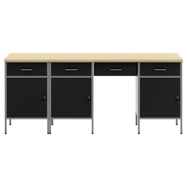 vidaXL Werkbank mit Schubladen 4 pcs Schwarz 200 x 55 x 85 cm