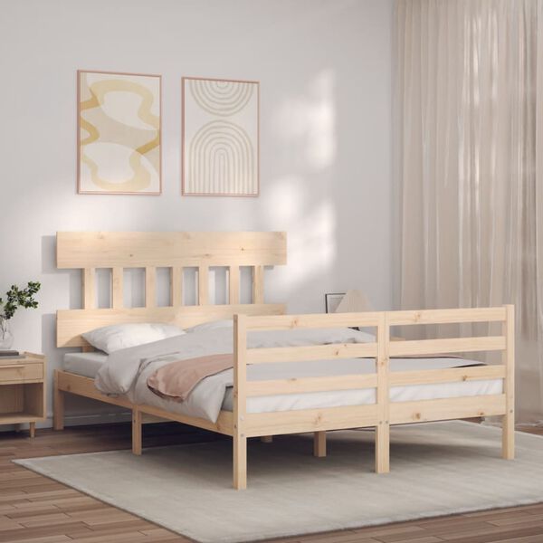 vidaXL Massivholzbett mit Kopfteil 140x200 cm