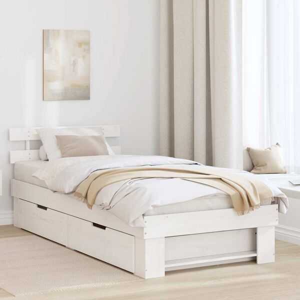 vidaXL Bettrahmen mit Kopfteil Wei&szlig; 80 x 200 cm Massives Kiefernholz