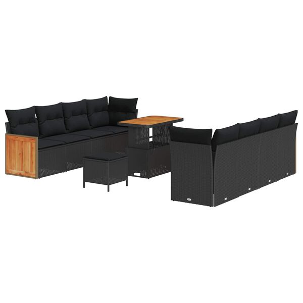 vidaXL Gartensofa-set mit Kissen 12 pcs Schwarz Poly-Rattan