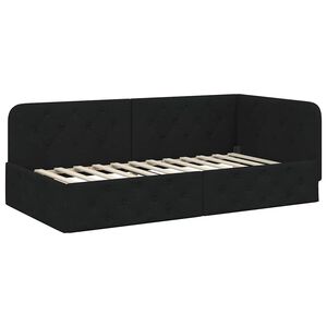 vidaXL Eckbettgestell mit Kopfteil Schwarz 90 x 190 cm Stoff