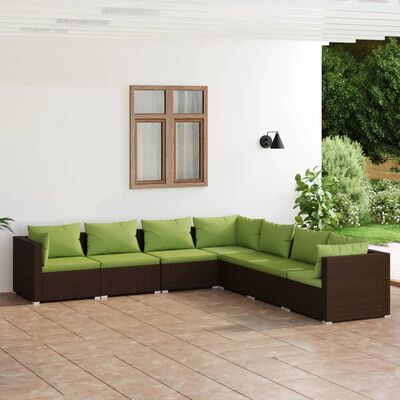 vidaXL 7-tlg. Garten-Lounge-Set mit Kissen Poly Rattan Braun