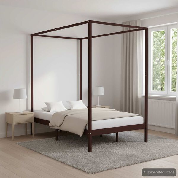 vidaXL Himmelbett-Gestell Dunkelbraun Massivholz Kiefer 120 x 200 cm