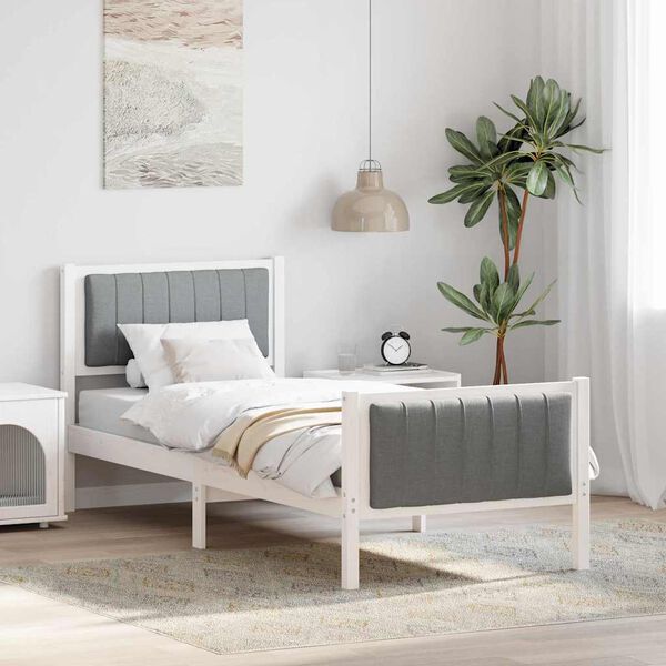 vidaXL Bettgestell Wei&szlig; und Hellgrau 75 x 190 cm Massivholz Kiefer