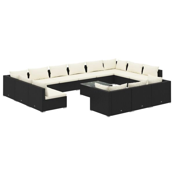 vidaXL 14-tlg. Garten-Lounge-Set mit Kissen Schwarz Poly Rattan