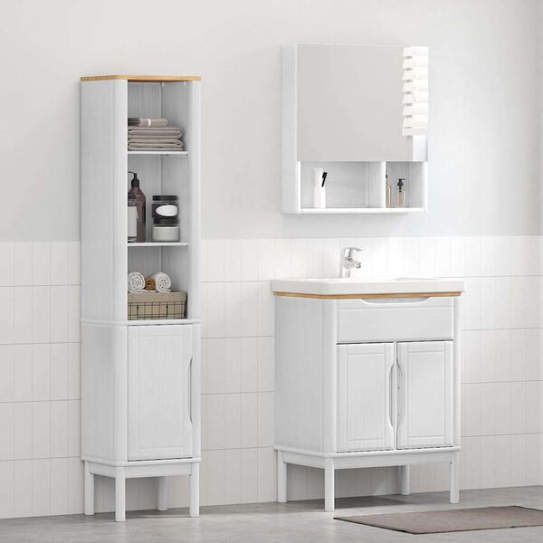 vidaXL Badezimmerm&ouml;bel-Set mit T&uuml;r FLORO 2 pcs Wei&szlig; Massivholz Kiefer