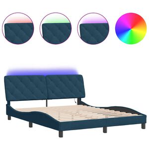 vidaXL Bettgestell mit LED ohne Matratze Blau 160x200 cm Samt