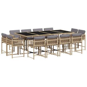 vidaXL 13-tlg. Garten-Essgruppe mit Kissen Beigemischung Poly Rattan