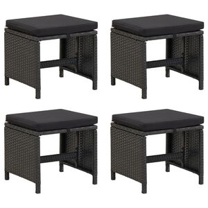 vidaXL Gartenhocker 4 Stk. mit Sitzkissen Poly Rattan Schwarz