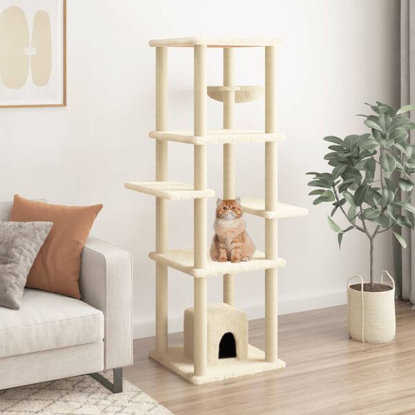 vidaXL Kratzbaum mit Sisal-Kratzs&auml;ulen Creme 154 cm