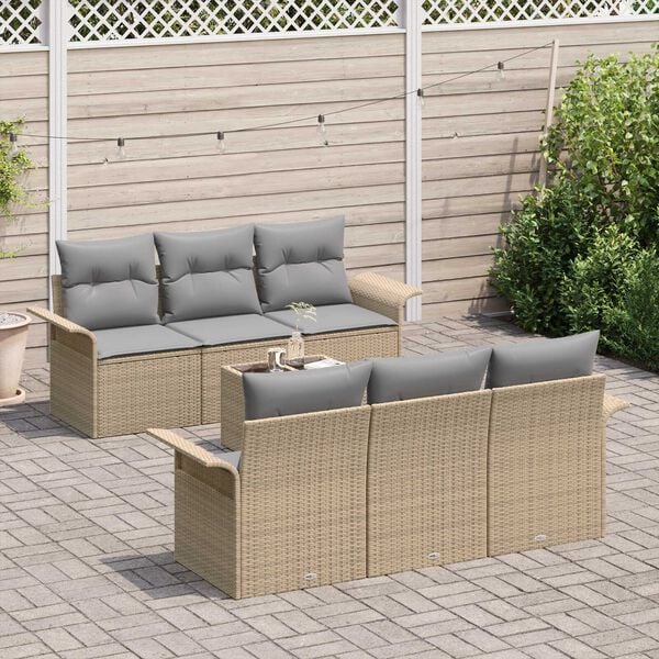 vidaXL Gartensofa-set mit Kissen 7 pcs Beige Poly-Rattan