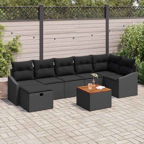 vidaXL Garten-Sofa-Set mit Kissen 8 pcs Schwarz Poly Rattan
