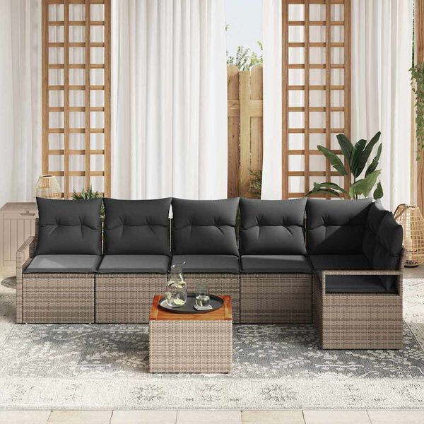 vidaXL Gartensofa-set mit Kissen 7 pcs Grau Poly-Rattan
