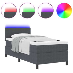 vidaXL LED Boxspringbett Dunkelgrau und Wei&szlig; 100 x 200 cm Cordstoff