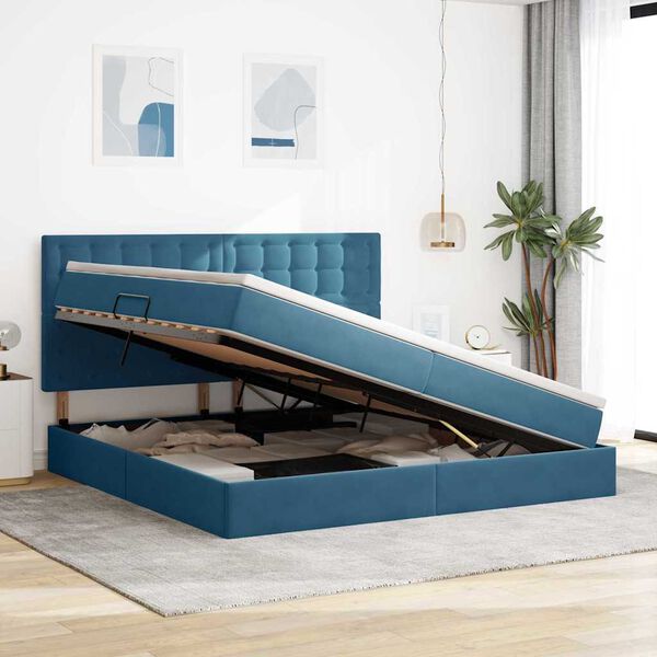 vidaXL Aufbewahrungsbett mit Matratze Dunkelblau 200 x 200 cm Samt