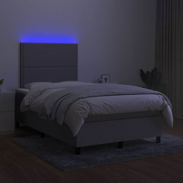 vidaXL Boxspringbett mit Matratze & LED Hellgrau 120x190 cm Stoff