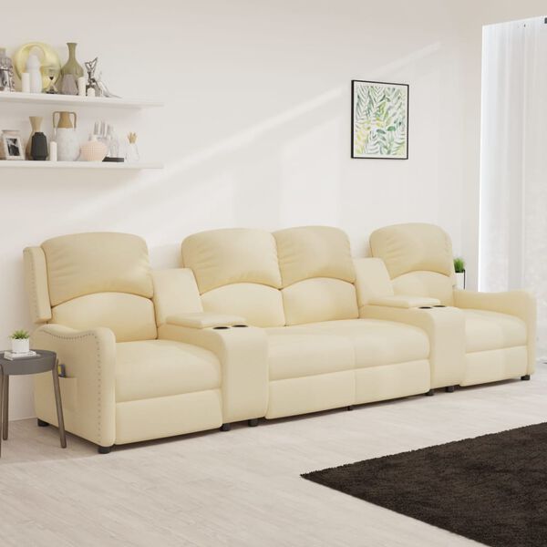 vidaXL 4-Sitzer Massagesessel mit Getränkehalter Creme Stoff