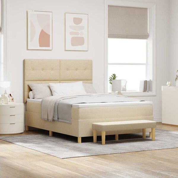 vidaXL Boxspringbett mit Matratze Creme 140 x 200 cm Stoff