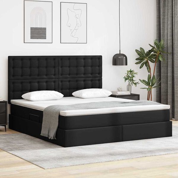 vidaXL Bett mit Stauraum und LED Schwarz 160 x 200 cm Kunstleder